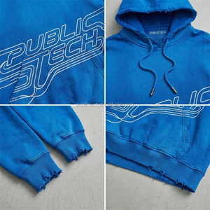 เสื้อฮู้ดดี้วินเทจแบบทำสีซีดสไตล์ดิสเทรสสำหรับผู้ชาย ผ้าหนา 420GSM พิมพ์ลายสกรีน ขอบดิบ ผ้ารุ่ย ทรงพูลโอเวอร์ สตรีทแวร์ ผู้ผลิตเสื้อฮู้ดดี้ - Product Image 2