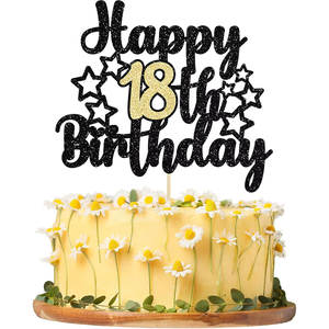 1 Adorno para Pastel <span class=keywords><strong>de</strong></span> Feliz <span class=keywords><strong>Cumpleaños</strong></span> Número <span class=keywords><strong>18</strong></span>, Negro y Dorado con Brillantina, Brindis por los <span class=keywords><strong>18</strong></span> Años, Decoración para Fiesta <span class=keywords><strong>de</strong></span> <span class=keywords><strong>18</strong></span> Años - Product Image 1