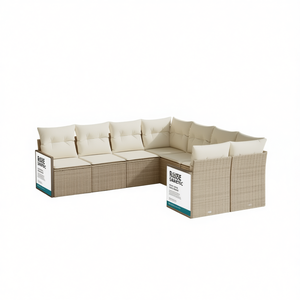 Ensemble de canapés de jardin en rotin beige Sanmoc, coussins en mousse haute densité, design contemporain pour l'extérieur, résistant à l'eau et aux UV - Product Image 1