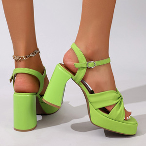 Sandalias de tacón alto con correa, estilo versátil, punta abierta y tacón delgado para mujer - Product Image 5