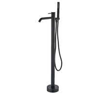 Ensemble de douche moderne autoportant avec poignée en laiton poli et barre coulissante, robinet de baignoire monocommande à montage au sol