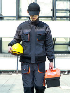 Tenue <span class=keywords><strong>de</strong></span> <span class=keywords><strong>travail</strong></span> pour réparation automobile, en polyester-coton, résistante aux taches, avec veste <span class=keywords><strong>à</strong></span> manches longues et pantalon <span class=keywords><strong>à</strong></span> bretelles pour homme, personnalisable - Product Image 2