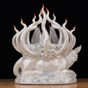 Statue <span class=keywords><strong>de</strong></span> divinité en forme <span class=keywords><strong>de</strong></span> renard à neuf queues, motif floral, polie à <span class=keywords><strong>la</strong></span> main, figurine assise, renard <span class=keywords><strong>dame</strong></span>, renard vieil, renard jeune fille - Product Image 4