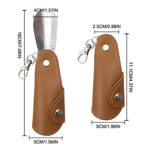 Yy thả có thể gập lại Giày sừng PU da shoehorn <span class=keywords><strong>Keychain</strong></span> da trường hợp thép không gỉ giày nâng lên chống stoop Helper - Product Image 6