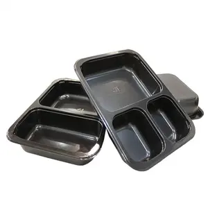 CPET Disposable Airline Food Trays 3 Compartments 32oz Rectangle Tray Ovenable CPET Plastic Food Tray Conrtainer