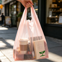 Sac de shopping en plastique semi-transparent rose clair pour cadeaux, avec impression du logo de la plante verte, pour boîte cadeau de vacances
