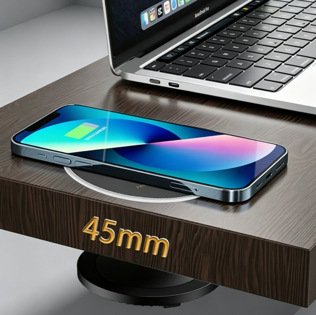 Hidden Under-Desk Wireless Charger, 45mm Long Distance Fast Wireless Charging for Smartphones, Customizable