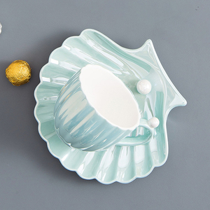 Tazze e piattini in ceramica a forma di conchiglia di perle all'ingrosso set da caffè e tè per matrimoni - Product Image 1