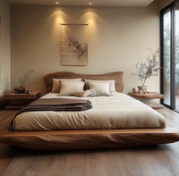Lit de rangement Queen en bois massif pur, style Wabi-Sabi, structure à mortaise et tenon, idéal pour hôtels et maisons d'hôtes japonais