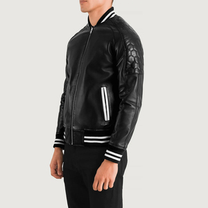 Veste universitaire en cuir de vache véritable pour homme de qualité supérieure avec col côtelé et fermeture à boutons pression pour le streetwear d'hiver - Product Image 2