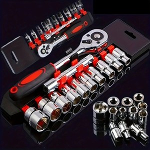 Jeu de clés à douille à cliquet en acier à haute teneur en carbone, métriques 4-13 mm, polies, avec poignée ergonomique en caoutchouc, kit d'outils de mécanicien Xiaof - Product Image 1