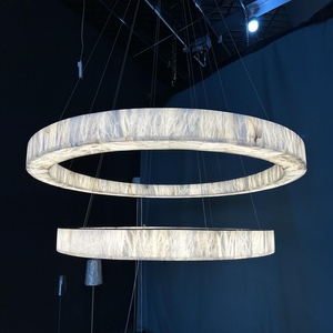 <span class=keywords><strong>Lampadario</strong></span> RIVAGE a <span class=keywords><strong>Doppio</strong></span> Livello Rotondo in Ottone e Alabastro, Luce Bianca Calda 2700K, Voltaggio Universale, a Risparmio Energetico, 60-48kg - Product Image 3