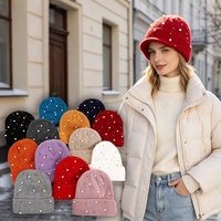 Bonnet tricoté de haute qualité pour femme, orné de perles et de strass, avec revers côtelé doux, chaud pour l'hiver, idéal pour le quotidien et la ville
