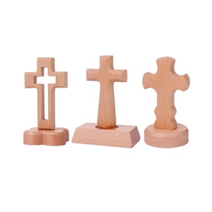 가정 장식기도를위한 자기 서있는 교회 종교 수제 작은 십자가 나무 십자가 - Product Image 1
