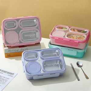 Boîte à lunch bento pour enfant à 4 compartiments, 800 ml, en acier inoxydable 304, étanche, chauffable, bol de 150 ml, mignon, style américain, pour nouveau-né - Product Image 3