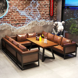 Tables et chaises de bar en similicuir style camping, banquette de salon style industriel, restaurant de barbecue sablée, café - Product Image 2