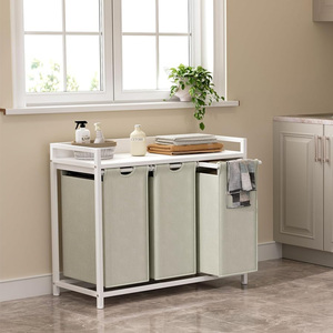 Giặt <span class=keywords><strong>Hamper</strong></span> với kệ, Giặt ủi giỏ 3 phần, Giặt SORTER với Pull-out rời túi lớn và bánh xe di chuyển - Product Image 6