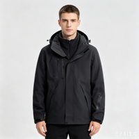 Groothandel op maat gemaakte logo geweven unisex softshell outdoor jas met afneembare fleece binnenvoering, waterdicht en winddicht