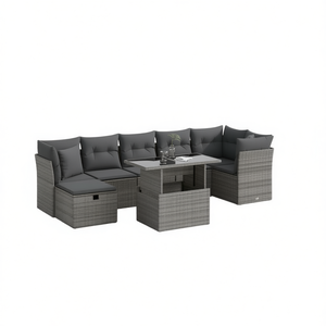Ensemble de canapés de jardin modulaires gris en rotin PE avec structure en acier, 6 places, mobilier d'extérieur au design contemporain - Product Image 1