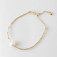 Gelang Mutiara Air Tawar Alami Wanita LUCK, Rantai & Perhiasan Tembaga Berlapis Emas 18K