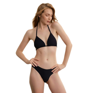 HDJ <b>Bikini</b> Set Plus Size Tummy Control Halter Neck Knitted Spandex Polyester Women Swimwear Dot Hipsters SQ66345 - Product Image 1