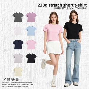 <span class=keywords><strong>T</strong></span>-<span class=keywords><strong>shirt</strong></span> da donna a maniche corte girocollo, in cotone spandex 230G, vestibilità slim, tinta unita, stile Sassy Girl - Product Image 4