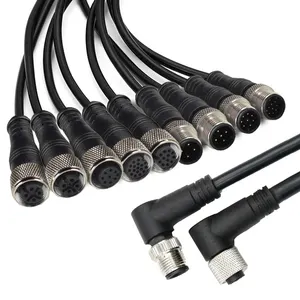 Montaje de cable m12 macho a hembra ip67 ip68, Conector personalizado impermeable 3 5 6 12 17 pin m12 sensor 4 pin 8 pin