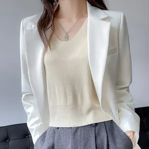 Qinghe yuan'en áo ba lỗ cổ tròn không tay áo len cashmere cho nữ