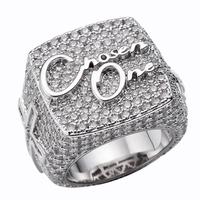 Bijoux Hip Hop classiques Iced Out VVS Moissanite 14K plaqué or 925 bague en argent Sterling lettre croix pour hommes