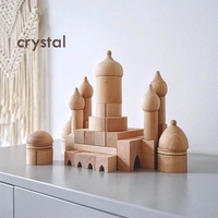 Bloques de Construcción de Madera con Cristales - Piezas Grandes, Juguete Educativo para Niños de 2 a 6 Años, Diseño de Castillo de Ensueño y Romano, Ensamblado a Mano, Unisex
