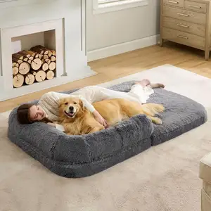 可折叠的人类狗床2合1镇静人类成人巨人狗床适合带鸡蛋泡沫支撑垫的宠物家庭