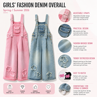 Overall Denim Anak Perempuan Celana Bib Kaki Lebar Longgar Kasual Streetwear Jeans Dicuci Fashion Pakaian Musim Panas Anak Trendi Y2K Keren