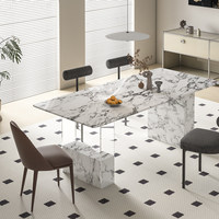 Table à manger rectangulaire moderne en marbre avec pieds transparents pour villas, restaurants, hôtels et appartements – Mobilier de maison