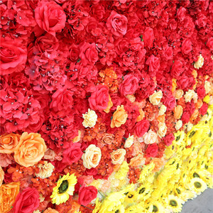 L07 Wedding Decor 8x8 Autumn Silk Rose Floral Panel Fall Orange Yellow 3D Roll up Cloth Artifical <strong>Sunflower</strong> Flower Wall <strong>Backdrop</strong> - Product Image 2
