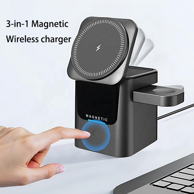 Praiser V16 3-in-1 Foldable Wireless Charging Station Magnetic Charger Fast Charging for Phone Smart Watch Earphones