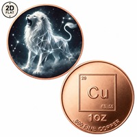 Pièce de monnaie en cuivre pur 999 de 1 oz, imprimée en couleur 2D sur mesure, motif Lion du zodiaque, constellation géométrique du Lion, vente en gros