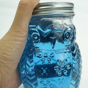 Pot en verre en forme d'animal de hibou unique de 16oz avec couvercle à vis pour la fabrication de bougies stockage de boissons dans la cuisine