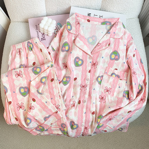 Pigiama Sexy con Stampa Floreale e Frutta per Donne, Set da Notte a Maniche Lunghe, Abbigliamento da Casa con Motivi Cartoon Carini, Stile Dolce, Vendita all'Ingrosso - Product Image 1