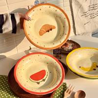 Assiette à dessert en céramique motif dessin animé mignon, compatible micro-ondes, pour petit-déjeuner et dîner, vaisselle domestique, nouveauté 2025