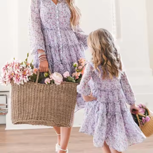 Nuevo estilo verano Boho Floral manga larga vestido largo gasa mamá y yo familia vestido a juego - Product Image 2