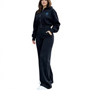 Conjunto Deportivo Casual de Moda Urbana para Mujer, Pantalones Deportivos de Pierna Ancha con Cierre, 100% Algodón Ecológico, Bordado Personalizado - Product Image 1