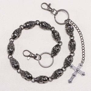 Cadena de cintura de plata tibetana con colgante de calavera y espada, cadena corporal unisex de moda, accesorio de mezclilla estilo hip hop punk para uso diario - Product Image 4