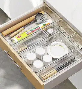 JOYBOS – ensemble organisateur de tiroir, commode, bureau, diviseurs de tiroir, bacs de rangement en plastique transparent, organisateur de tiroir en plastique transparent