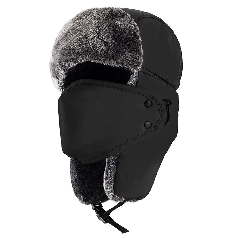 暖かく防風性のある帽子を保つための毛皮付きのカスタムロシアスタイルの冬の帽子イヤーフラップハット
