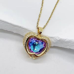 Collar con Colgante de Corazón de Cristal Colorido de Lujo para Mujer, Cadena de Cuello de Moda Coreana, Joyería de Boda Femenina - Product Image 2
