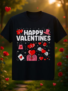 T-Shirt Nera per San Valentino 100% Cotone con Cuori Stampati Romantica Casual Unisex Girocollo Manica Corta Primavera Estate - Product Image 2