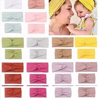 Bando bergaris silang warna polos orang tua anak, Set dua potong aksesori rambut ikat kepala lembut dan nyaman simpul