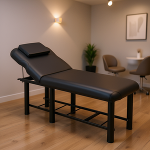 Table de massage réglable, couche de mousse à mémoire de forme noire, appui-tête amovible, structure métallique, mobilier de salon, usage commercial - Product Image 2