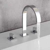Robinet de lavabo européen en laiton massif brossé doré à trois trous, à montage sur pont, pour lavabo d'hôtel