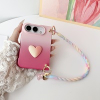 Accessoire magnétique en forme de cœur dégradé rose, adapté à l'étui de téléphone iPhone 18 Ultra, étui de téléphone tendance, sac portable Apple 18 Fold